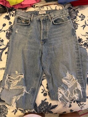 Agolde Light Blue Distressed High-Rise Denim Jeans